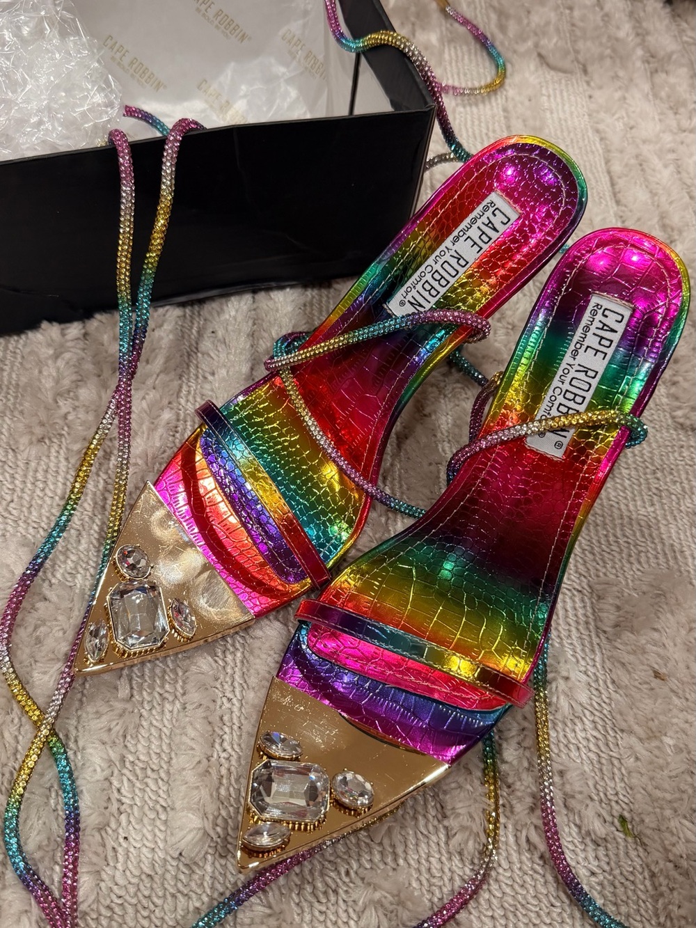Cape Robbin Rainbow Metallic Pointed Toe Sandals